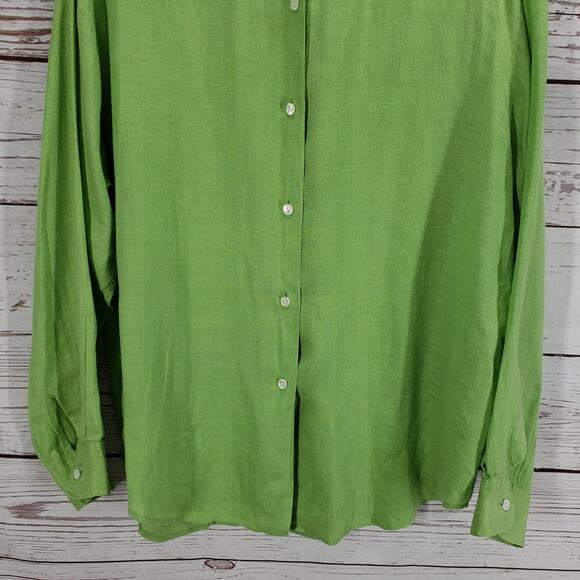 J.Crew Women's Green 100%Linen Button Front Long Sleeve Tunic Top Large - Picture 3 of 14